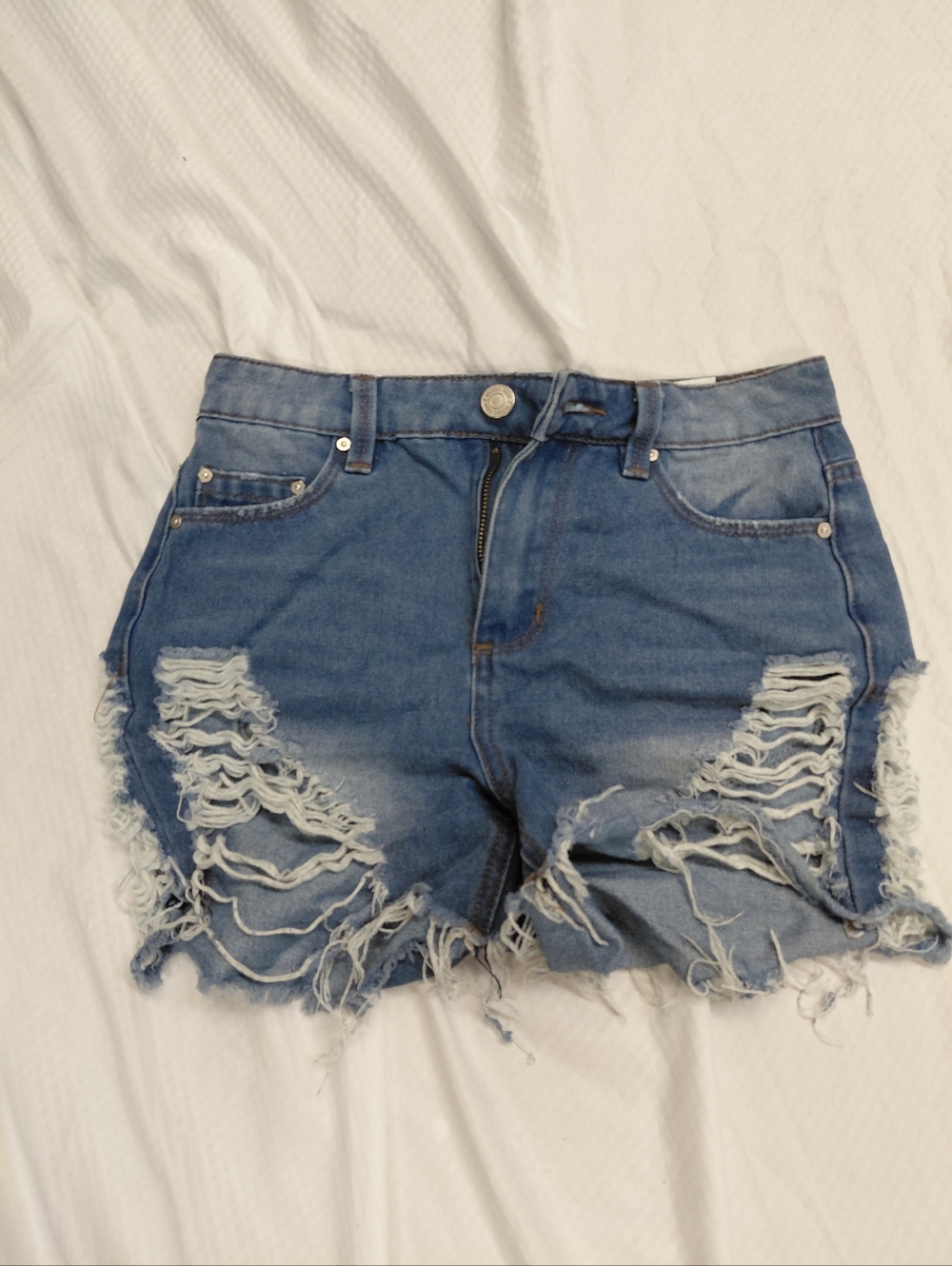 Indigo Rein Faded Blue Distressed Denim Shorts